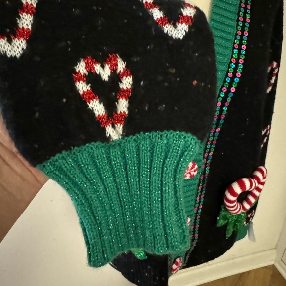 Celebrate Together Christmas candy cane sparkly Christmas ugly sweater cardigan - Picture 6 of 9